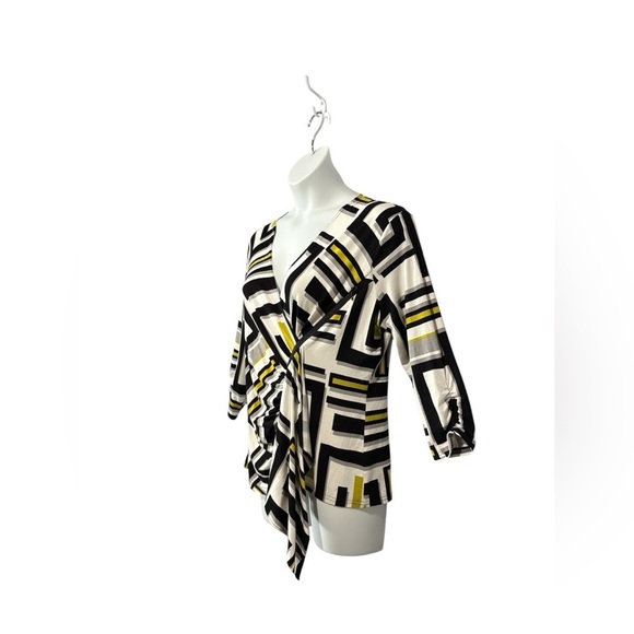Joseph Ribkoff, Abstract Geometric Wrap Top, Size 18, White, Black, Yellow - Picture 7 of 12